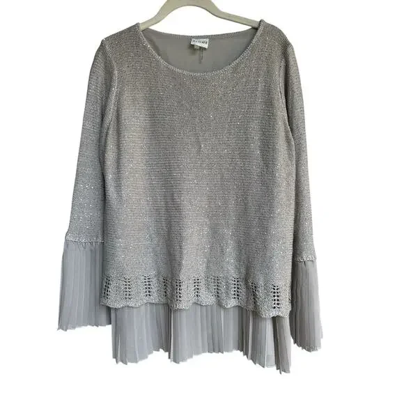 Sioni Women’s Large Sequin Layered Pleat Trim Pullover Sweater Twee Pop Beige - Picture 4 of 12